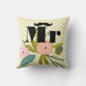 de heer Mustache Bleek Yellow White Blauwgroen Zig Kussen (Achterkant)