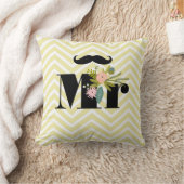 de heer Mustache Bleek Yellow White Blauwgroen Zig Kussen (Deken)