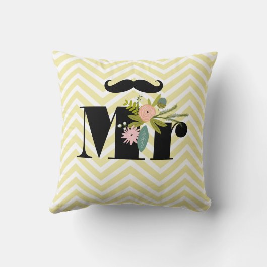 de heer Mustache Bleek Yellow White Blauwgroen Zig Kussen (Achterkant)