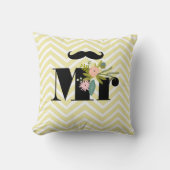 de heer Mustache Bleek Yellow White Blauwgroen Zig Kussen (Voorkant)