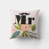 de heer Mustache Bleek Yellow White Blauwgroen Zig Kussen (Achterkant)