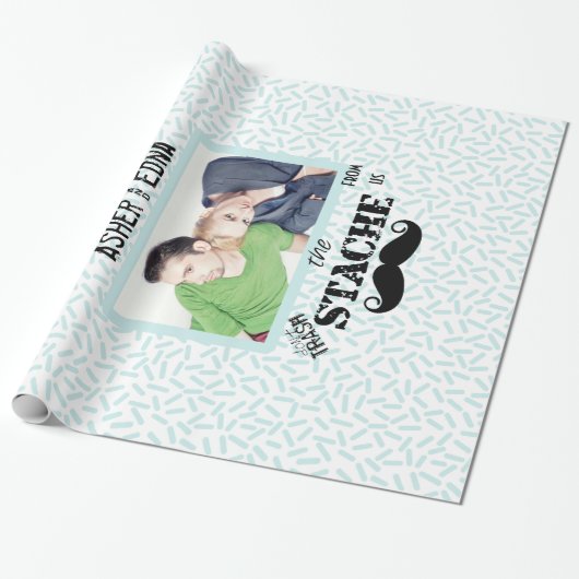 de heer Mustache Hipster Pattern Cadeaupapier (Uitgerold)