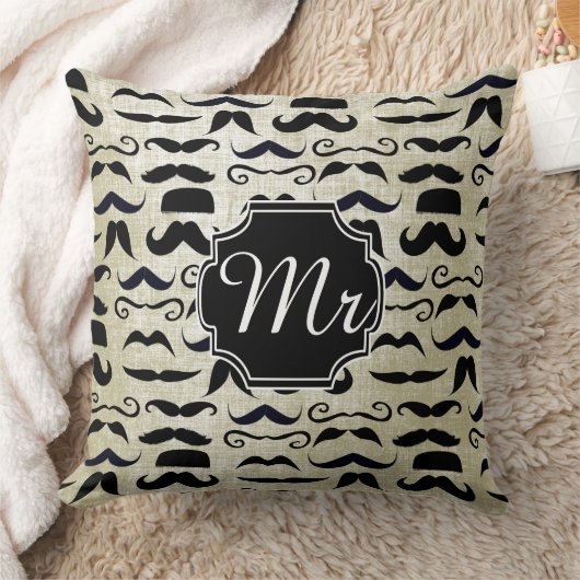 de heer Mustache Hipster Pattern Kussen (Deken)