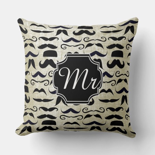 de heer Mustache Hipster Pattern Kussen (Voorkant)