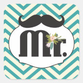 de heer Mustache Hipster Pattern Vierkante Sticker (Voorkant)