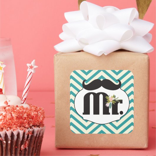 de heer Mustache Hipster Pattern Vierkante Sticker (Feest)