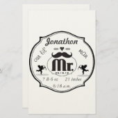 de heer Mustache Lil Man Baby Boy Stats Briefpapier (Voorkant / Achterkant)