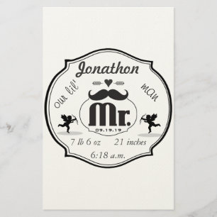 de heer Mustache Lil Man Baby Boy Stats Briefpapier