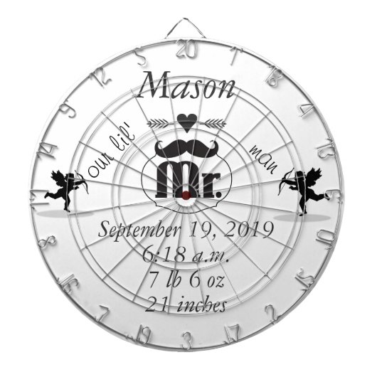 de heer Mustache Lil Man Baby Boy Stats Dartbord (Voorkant)