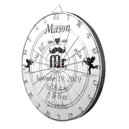 de heer Mustache Lil Man Baby Boy Stats Dartbord (Voorkant Rechts)