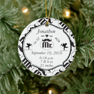 de heer Mustache Lil Man Baby Boy Stats Keramisch Ornament