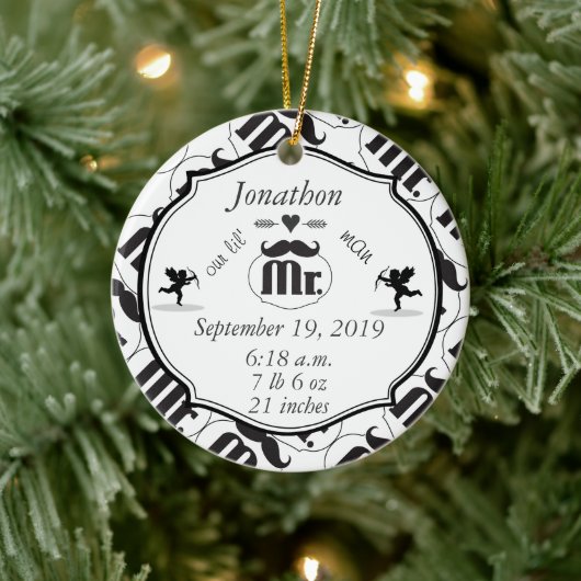 de heer Mustache Lil Man Baby Boy Stats Keramisch Ornament (Boom)