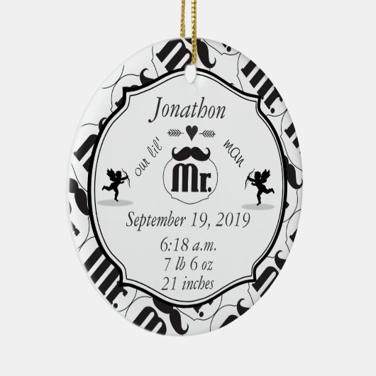 de heer Mustache Lil Man Baby Boy Stats Keramisch Ornament (Rechts)