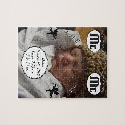 de heer Mustache Lil Man Baby Boy Stats Legpuzzel (Horizontaal)