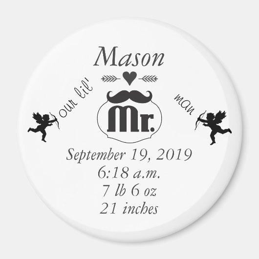 de heer Mustache Lil Man Baby Boy Stats Magneet (Voorkant)