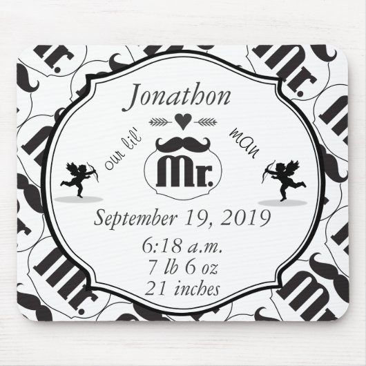 de heer Mustache Lil Man Baby Boy Stats Muismat (Voorkant)