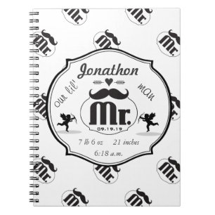 de heer Mustache Lil Man Baby Boy Stats Notitieboek
