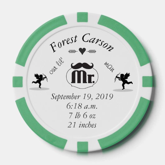 de heer Mustache Lil Man Baby Boy Stats Pokerchips (Voorkant)