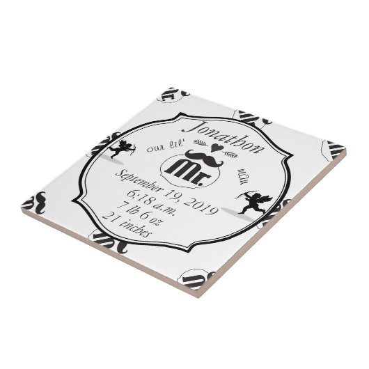 de heer Mustache Lil Man Baby Boy Stats Tegeltje (Zijkant)