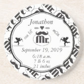 de heer Mustache Lil Man Baby Boy Stats Zandsteen Onderzetter (Voorkant)