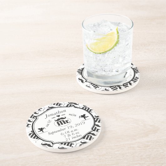 de heer Mustache Lil Man Baby Boy Stats Zandsteen Onderzetter (Zijkant)