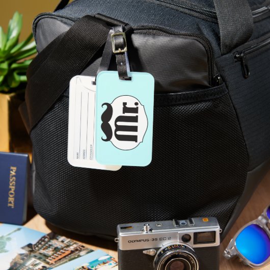 de heer Mustache Retro Hipster Gifts Bagagelabel (Voorkant & Achterkant)