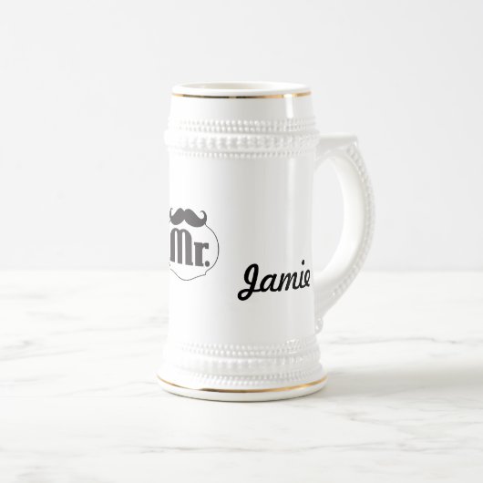 de heer Mustache Retro  Hipster Gifts Bierpul (Voorkant rechts)