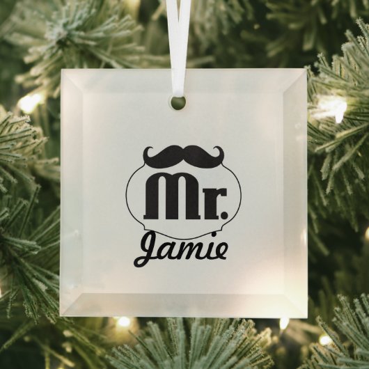 de heer Mustache Retro  Hipster Gifts Glas Ornament (Insitu)