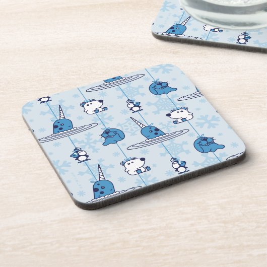 de heer Narwhal Blue Snowflake Pattern Bier Onderzetter (Linkerzijde)