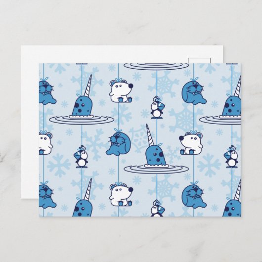 de heer Narwhal Blue Snowflake Pattern Briefkaart (Voorkant / Achterkant)