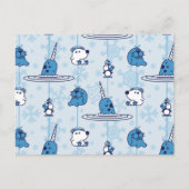 de heer Narwhal Blue Snowflake Pattern Briefkaart (Voorkant)
