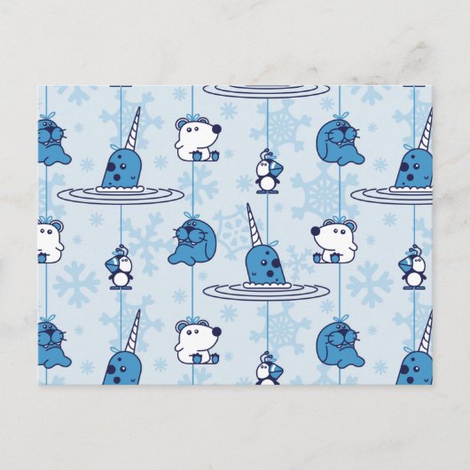 de heer Narwhal Blue Snowflake Pattern Briefkaart (Voorkant)
