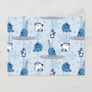 de heer Narwhal Blue Snowflake Pattern Briefkaart