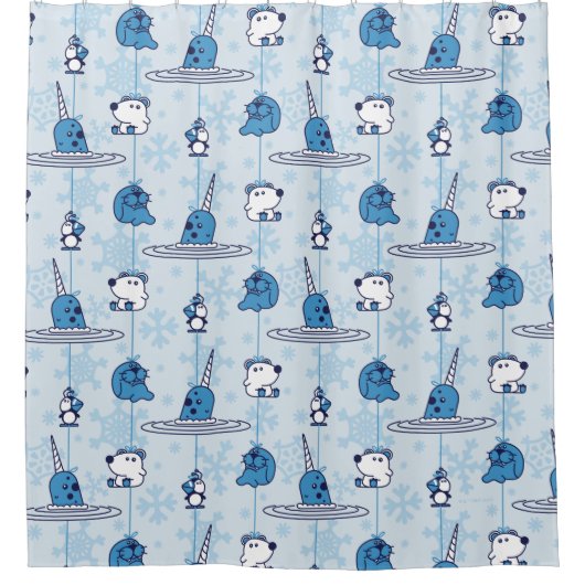 de heer Narwhal Blue Snowflake Pattern Douchegordijn (Voorkant)