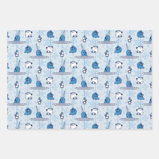de heer Narwhal Blue Snowflake Pattern Inpakpapier Vel (Voorkant 2)