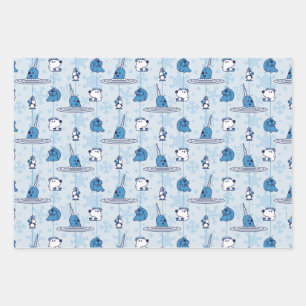 de heer Narwhal Blue Snowflake Pattern Inpakpapier Vel