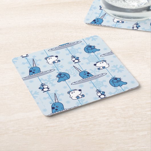 de heer Narwhal Blue Snowflake Pattern Kartonnen Onderzetters (Schuin)
