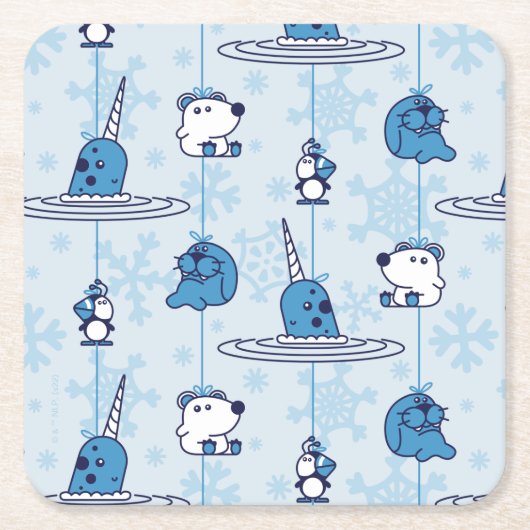 de heer Narwhal Blue Snowflake Pattern Kartonnen Onderzetters (Voorkant)