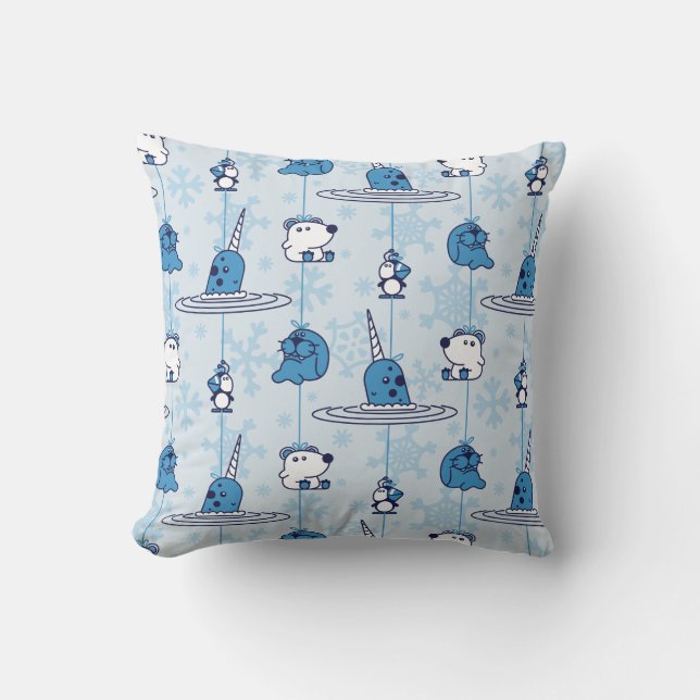 de heer Narwhal Blue Snowflake Pattern Kussen (Voorkant)