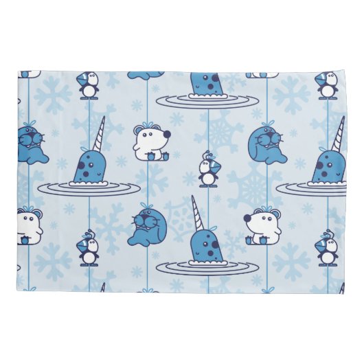 de heer Narwhal Blue Snowflake Pattern Kussensloop (Achterkant)