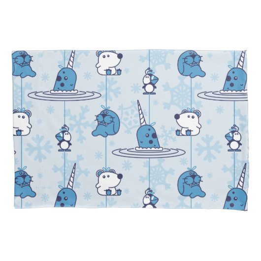 de heer Narwhal Blue Snowflake Pattern Kussensloop (Voorkant)