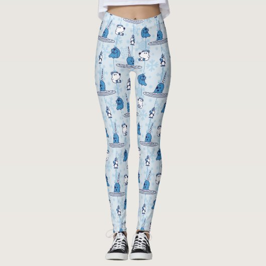de heer Narwhal Blue Snowflake Pattern Leggings (Voorkant)