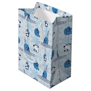 de heer Narwhal Blue Snowflake Pattern Medium Cadeauzakje