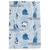 de heer Narwhal Blue Snowflake Pattern Medium Cadeauzakje (Voorkant)