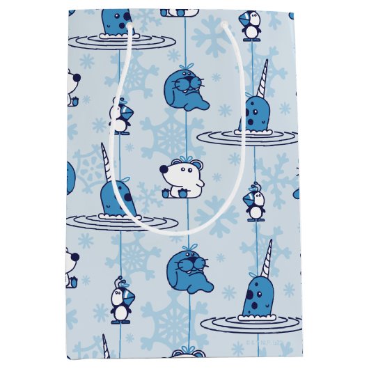 de heer Narwhal Blue Snowflake Pattern Medium Cadeauzakje (Voorkant)