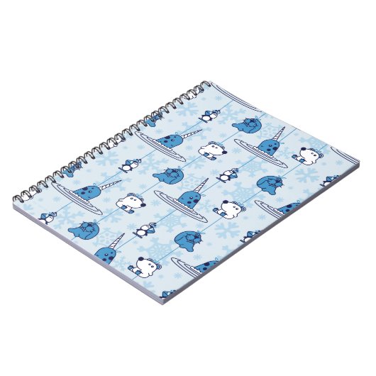 de heer Narwhal Blue Snowflake Pattern Notitieboek (Linkerzijde)