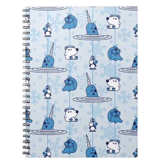 de heer Narwhal Blue Snowflake Pattern Notitieboek (Voorkant)