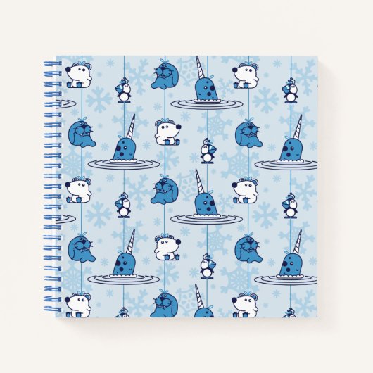 de heer Narwhal Blue Snowflake Pattern Notitieboek (Voorkant)