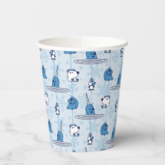 de heer Narwhal Blue Snowflake Pattern Papieren Bekers (Links)