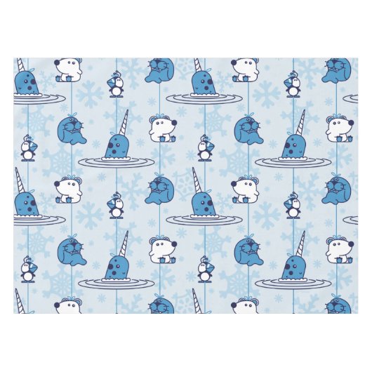 de heer Narwhal Blue Snowflake Pattern Tafelkleed (Voorkant (Horizontaal))